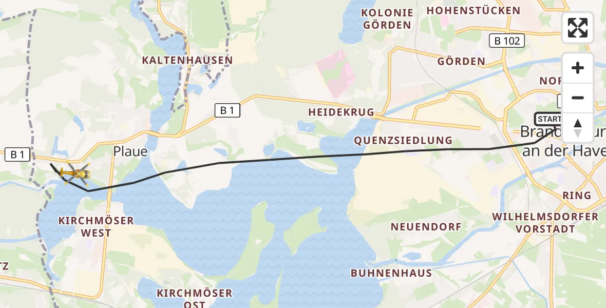 Flugroute Rettungshubschrauber Brandenburg an der Havel - Brandenburg an der Havel, 18 Mai 2026, 18:04