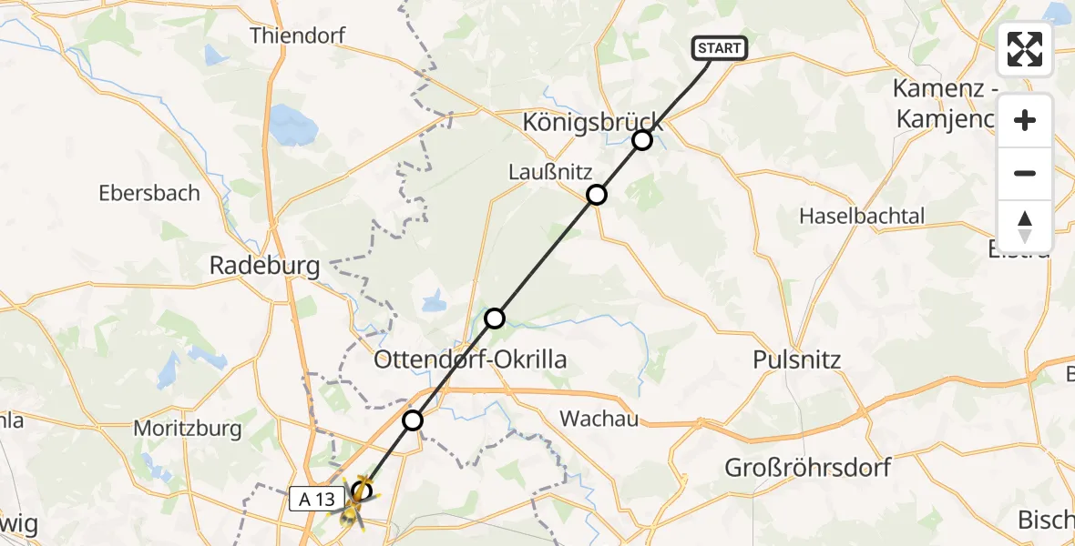 Flugroute Rettungshubschrauber Neukirch - Dresden Bundespolizei Hubschrauberlandeplatz, 18 Mai 2026, 18:04