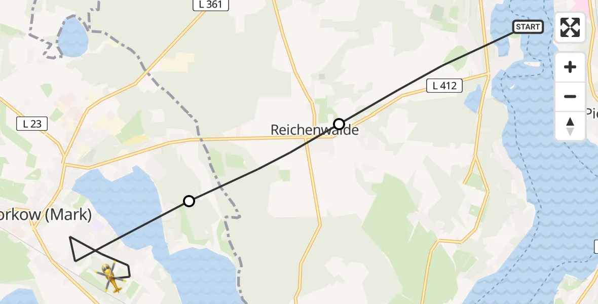 Flugroute Rettungshubschrauber Bad Saarow - Storkow (Mark), 18 Mai 2026, 18:04