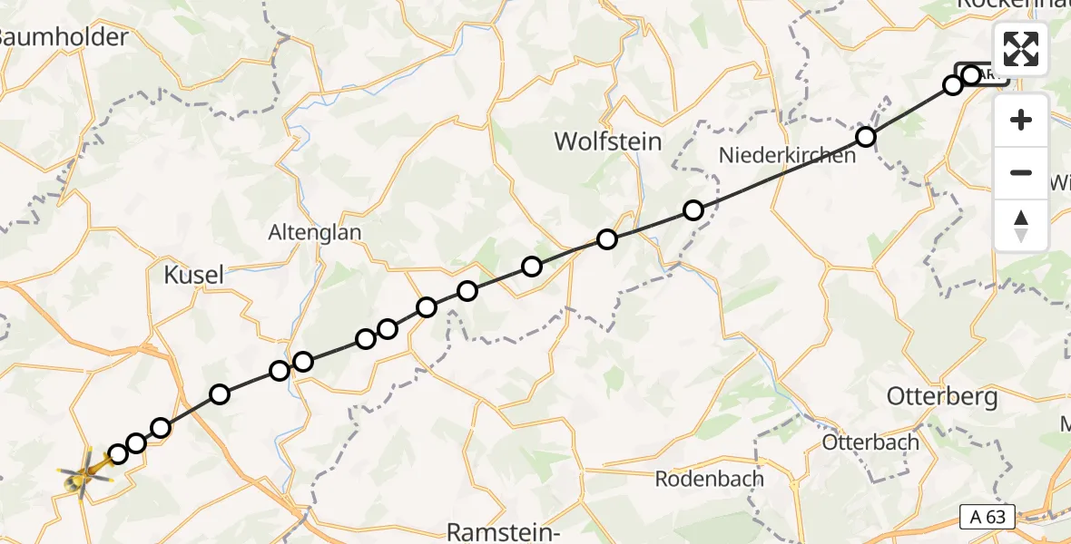 Flugroute Rettungshubschrauber Imsweiler UL - Herschweiler-Pettersheim, 18 Mai 2026, 18:09