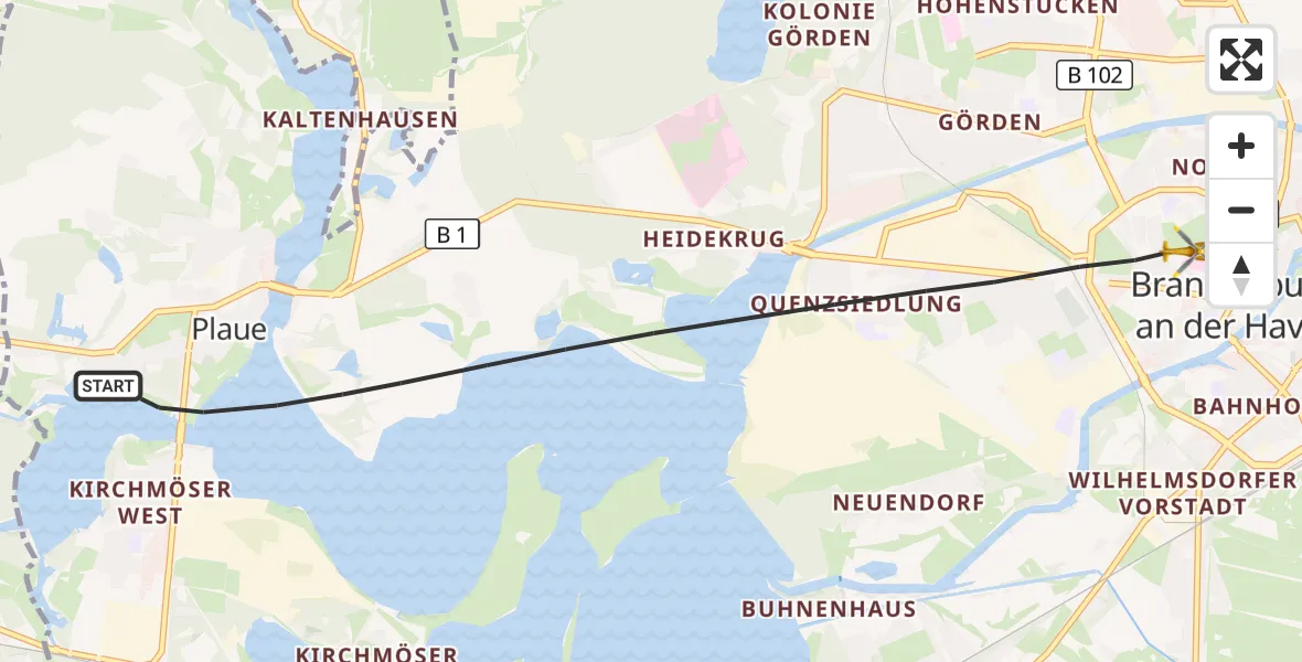 Flugroute Rettungshubschrauber Brandenburg an der Havel - Brandenburg an der Havel, 18 Mai 2026, 18:13