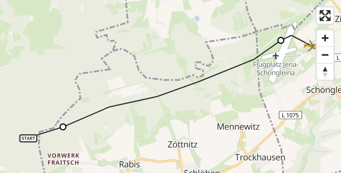 Flugroute Rettungshubschrauber Jena - Schöngleina, 18 Mai 2026, 18:14