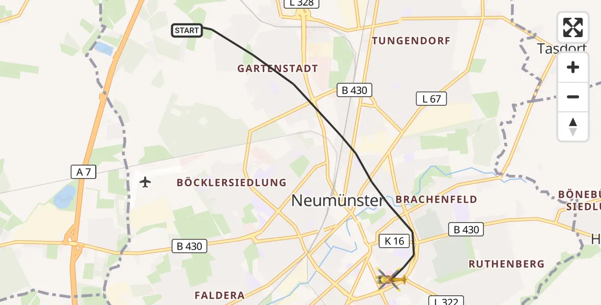 Flugroute Rettungshubschrauber Neumünster - Neumünster, 18 Mai 2026, 18:23