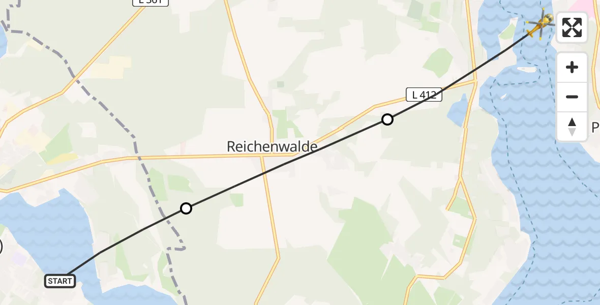 Flugroute Rettungshubschrauber Storkow (Mark) - Bad Saarow, 18 Mai 2026, 18:26