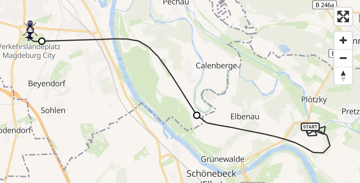 Flugroute Polizeihubschrauber Schönebeck (Elbe) - Magdeburg City Flugplatz, 18 Mai 2026, 18:34