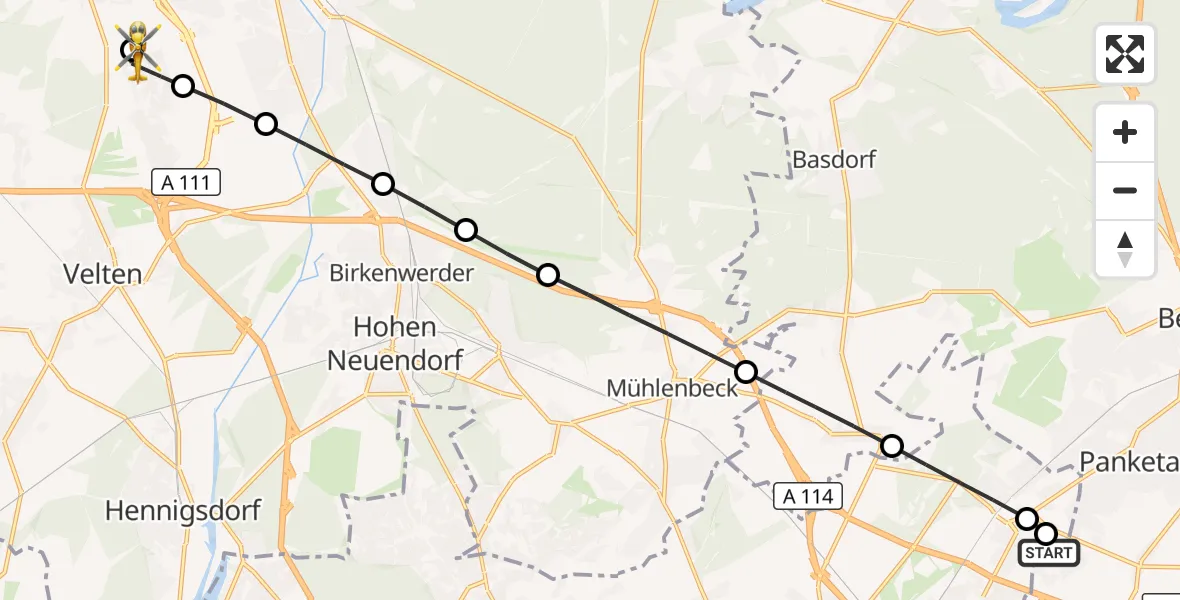 Flugroute Rettungshubschrauber Helios Clinic Berlin-Buch - Oranienburg, 18 Mai 2026, 18:36