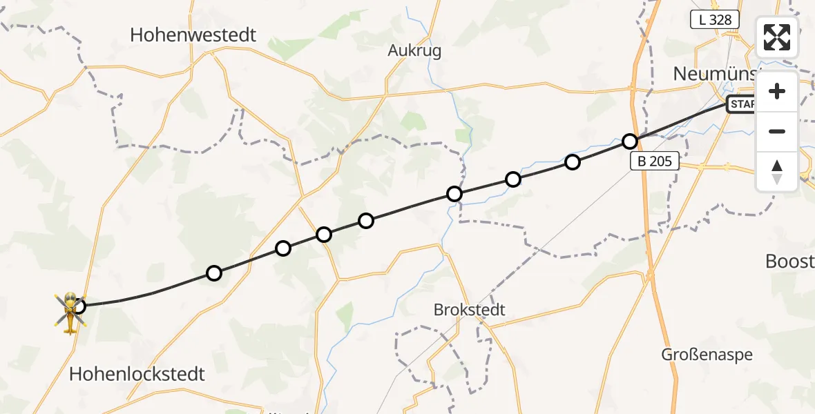 Flugroute Rettungshubschrauber Neumünster - Itzehoe Hungriger Wolf Flugplatz, 18 Mai 2026, 18:40