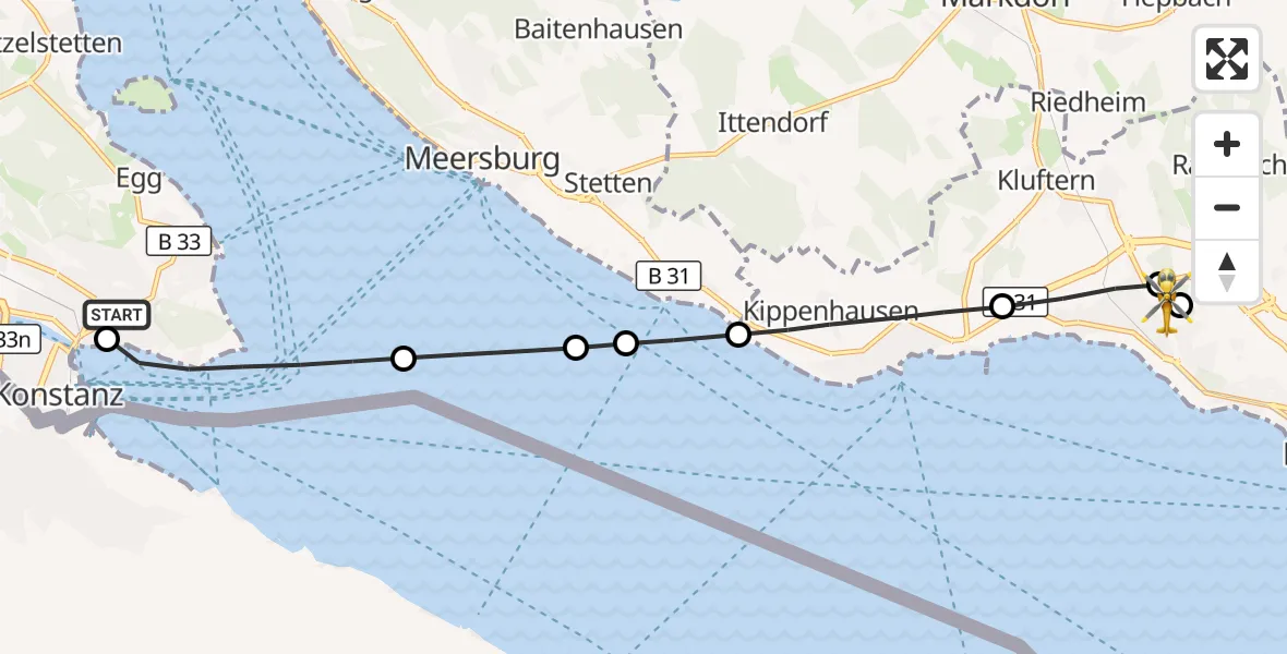 Flugroute Rettungshubschrauber Konstanz Hospital - Friedrichshafen Hospital, 18 Mai 2026, 18:41