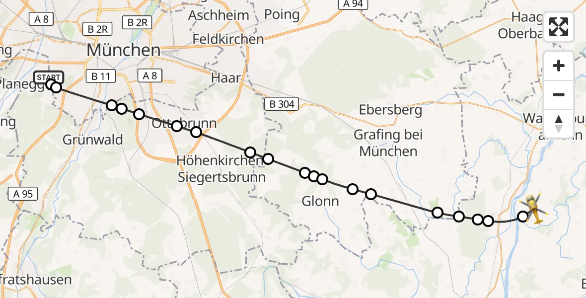 Flugroute Rettungshubschrauber DRF Air Rescue München Hubschrauberlandeplatz - Griesstätt, 18 Mai 2026, 19:00
