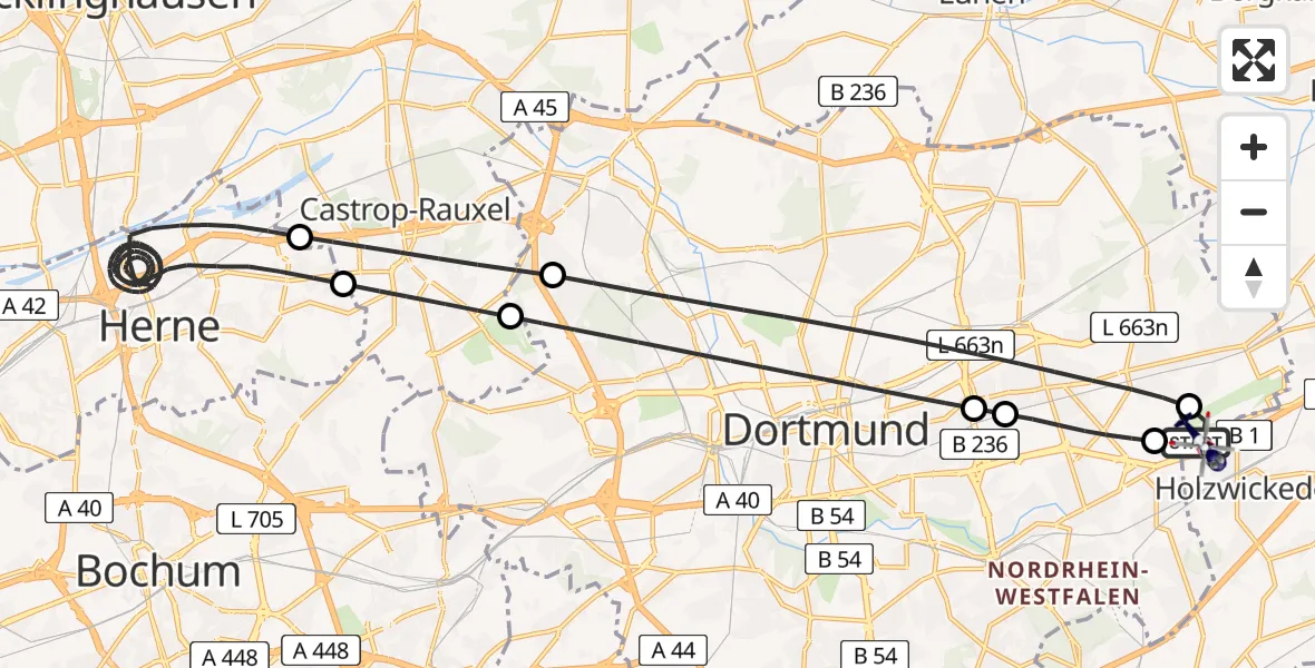 Flugroute Polizeihubschrauber Dortmund Flughafen - Dortmund Flughafen, 18 Mai 2026, 19:02