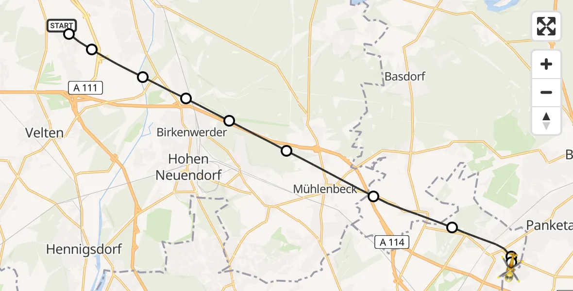 Flugroute Rettungshubschrauber Oranienburg - Helios Clinic Berlin-Buch, 18 Mai 2026, 19:18