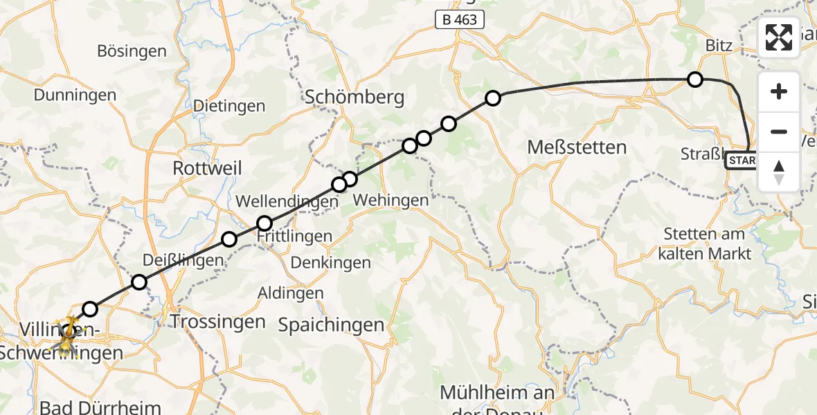 Flugroute Rettungshubschrauber Winterlingen - DRF Air Rescue Station Villingen-Schwenningen Hubschrauberlandeplatz (Christoph 11), 18 Mai 2026, 19:18