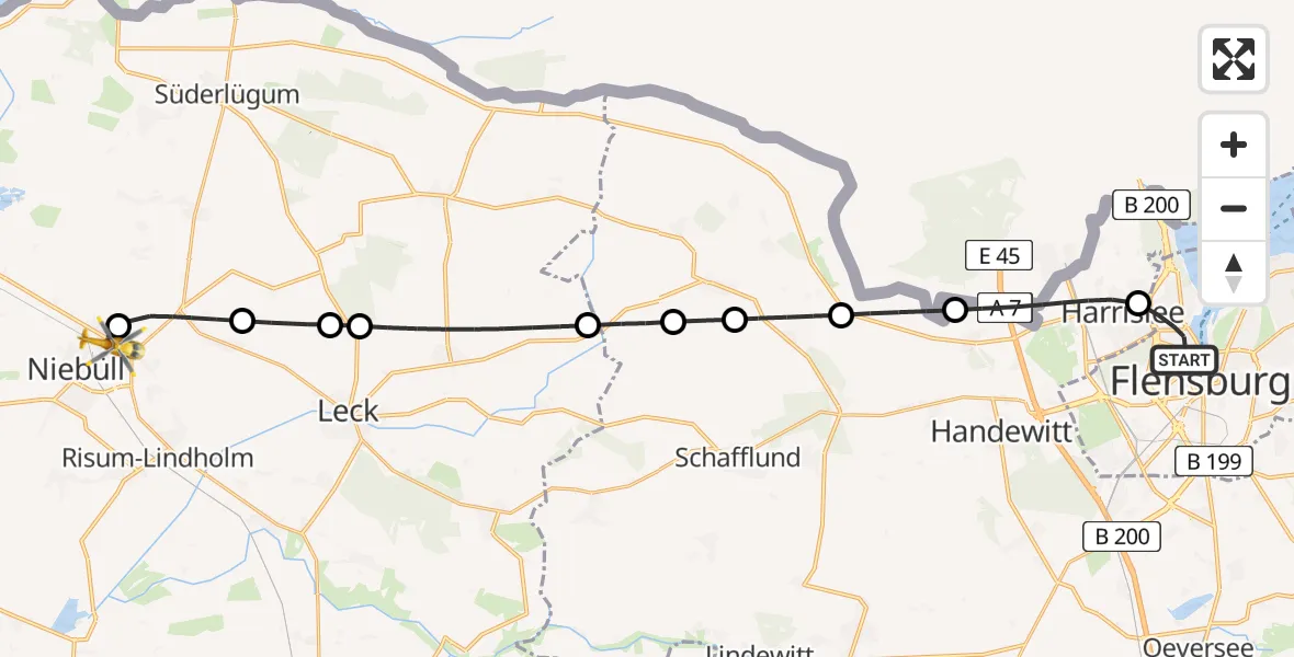 Flugroute Rettungshubschrauber Flensburg - Niebüll, 18 Mai 2026, 20:23