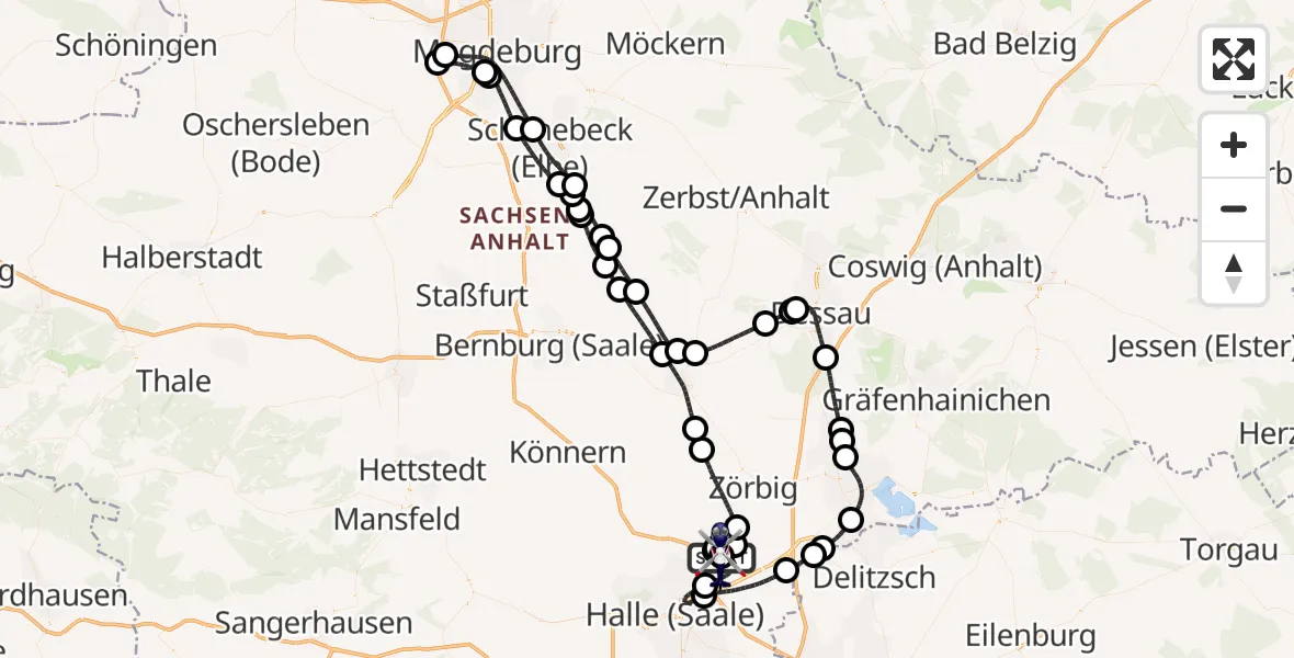 Flugroute Polizeihubschrauber Halle-Oppin Flugplatz - Halle-Oppin Flugplatz, 18 Mai 2026, 23:03