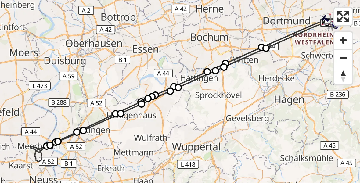 Flugroute Polizeihubschrauber Dortmund Flughafen - Dortmund Flughafen, 19 Mai 2026, 00:22