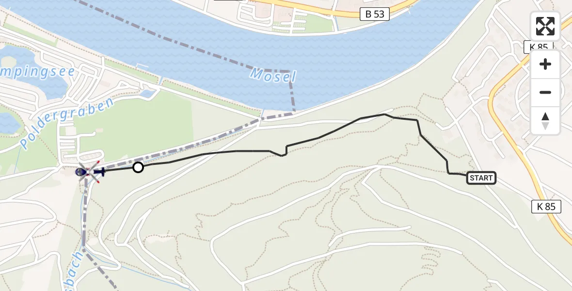 Flugroute Polizeihubschrauber Mehring - Riol, 19 Mai 2026, 02:16