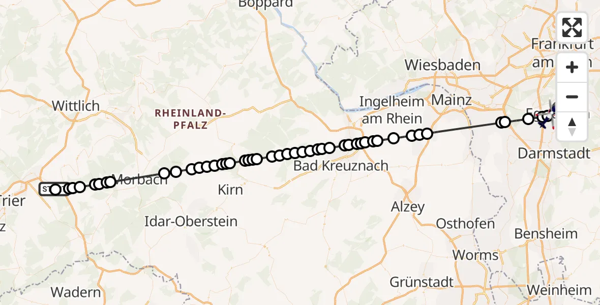 Flugroute Polizeihubschrauber Riol - Flughafen Frankfurt-Egelsbach, 19 Mai 2026, 02:24