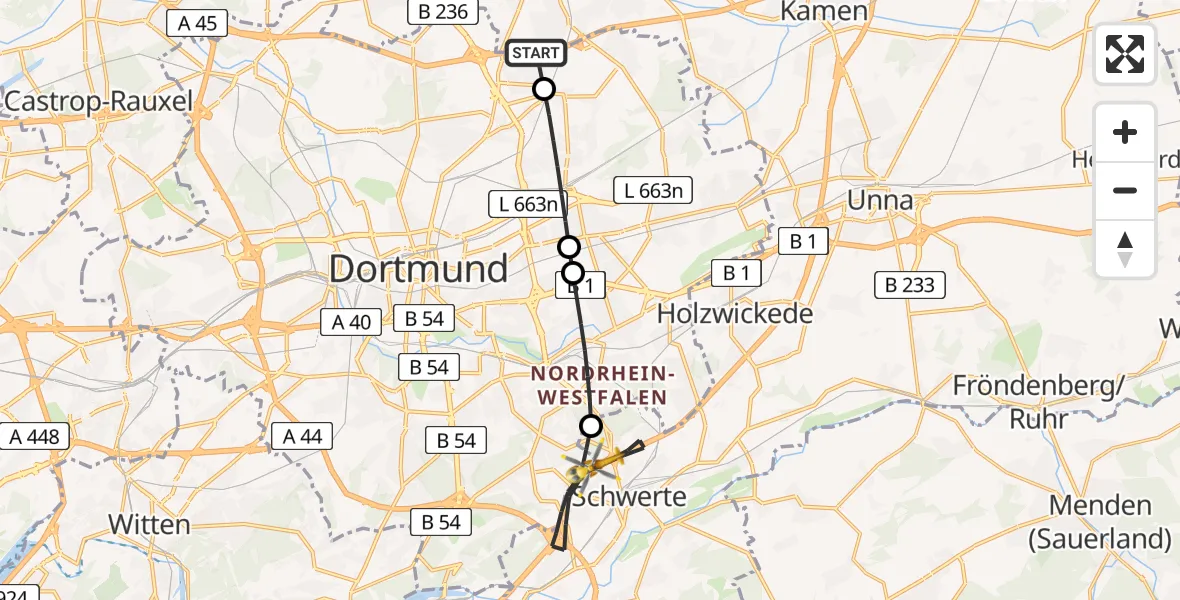 Flugroute Rettungshubschrauber Lünen - Schwerte, 19 Mai 2026, 05:16