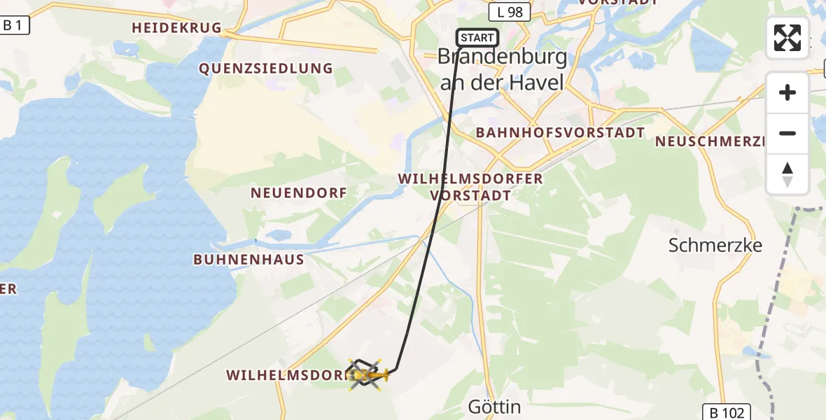 Flugroute Rettungshubschrauber Brandenburg an der Havel - Brandenburg an der Havel, 19 Mai 2026, 05:22