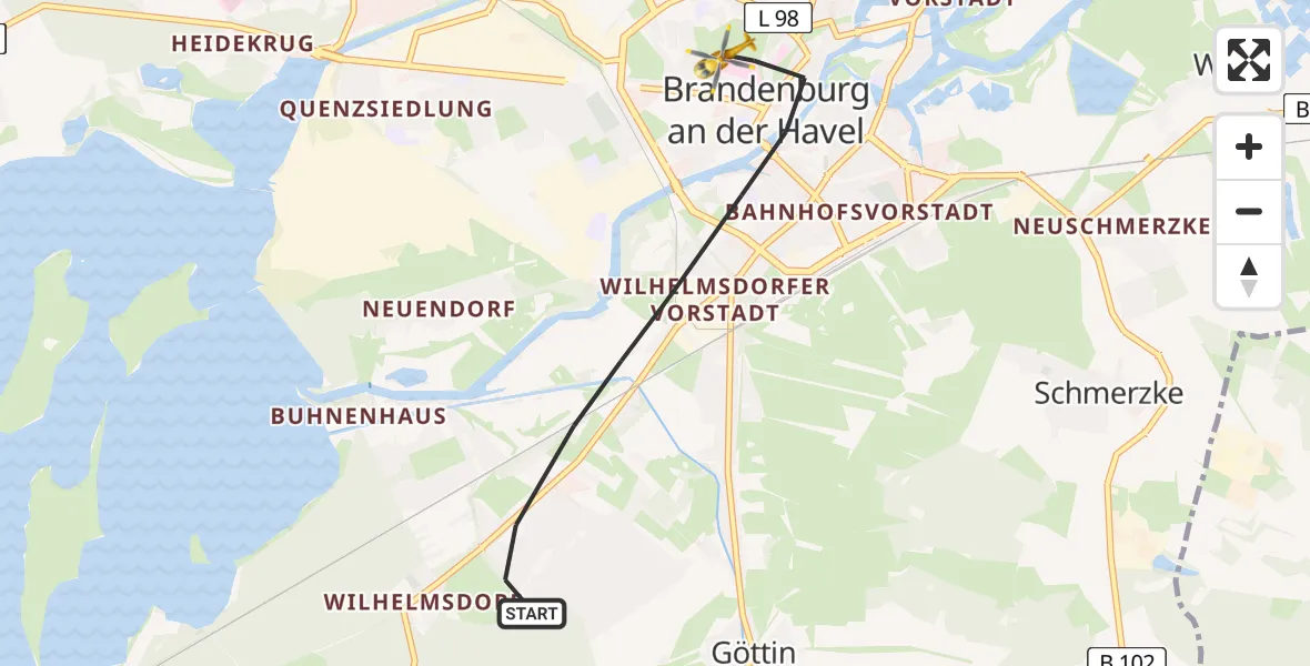 Flugroute Rettungshubschrauber Brandenburg an der Havel - Brandenburg an der Havel, 19 Mai 2026, 05:51