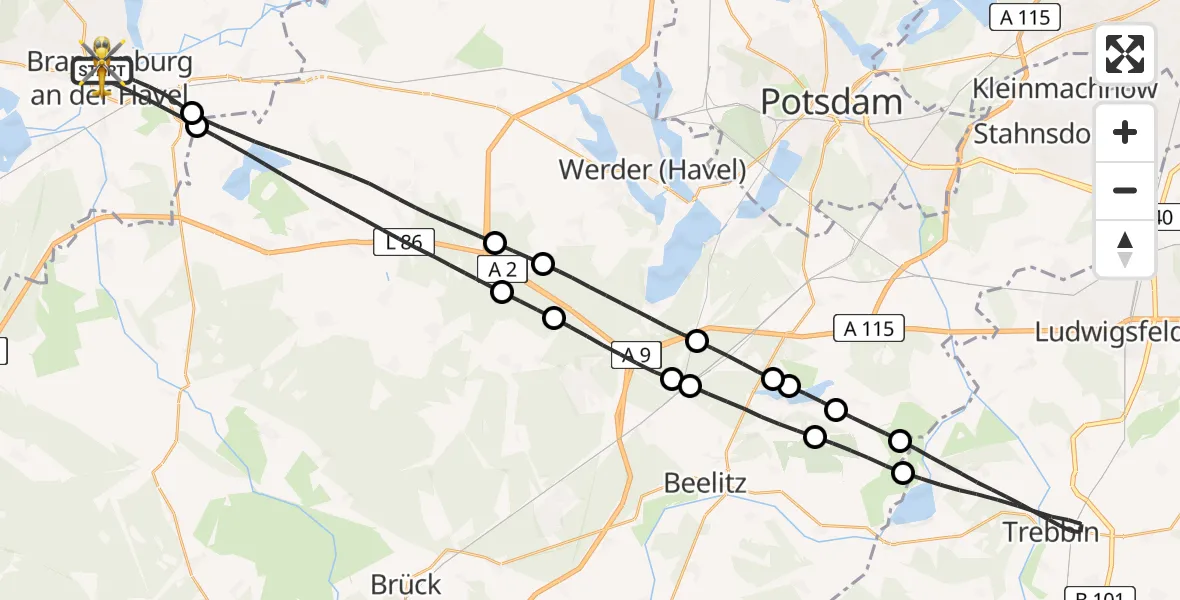 Flugroute Rettungshubschrauber Brandenburg an der Havel - Brandenburg an der Havel, 19 Mai 2026, 06:19