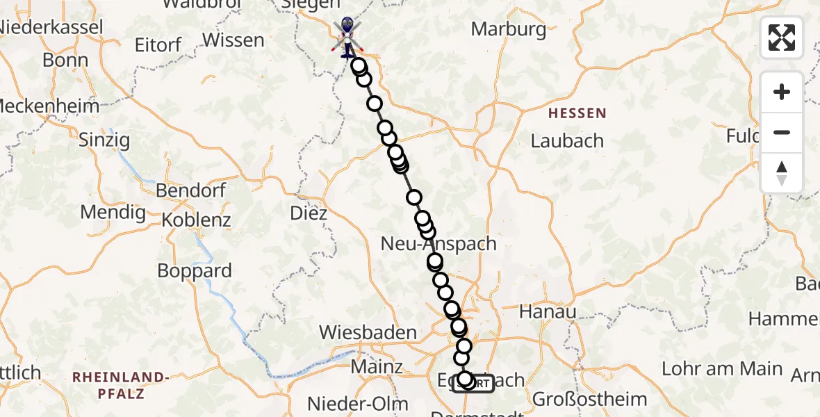 Flugroute Polizeihubschrauber Flughafen Frankfurt-Egelsbach - Haiger, 19 Mai 2026, 06:23