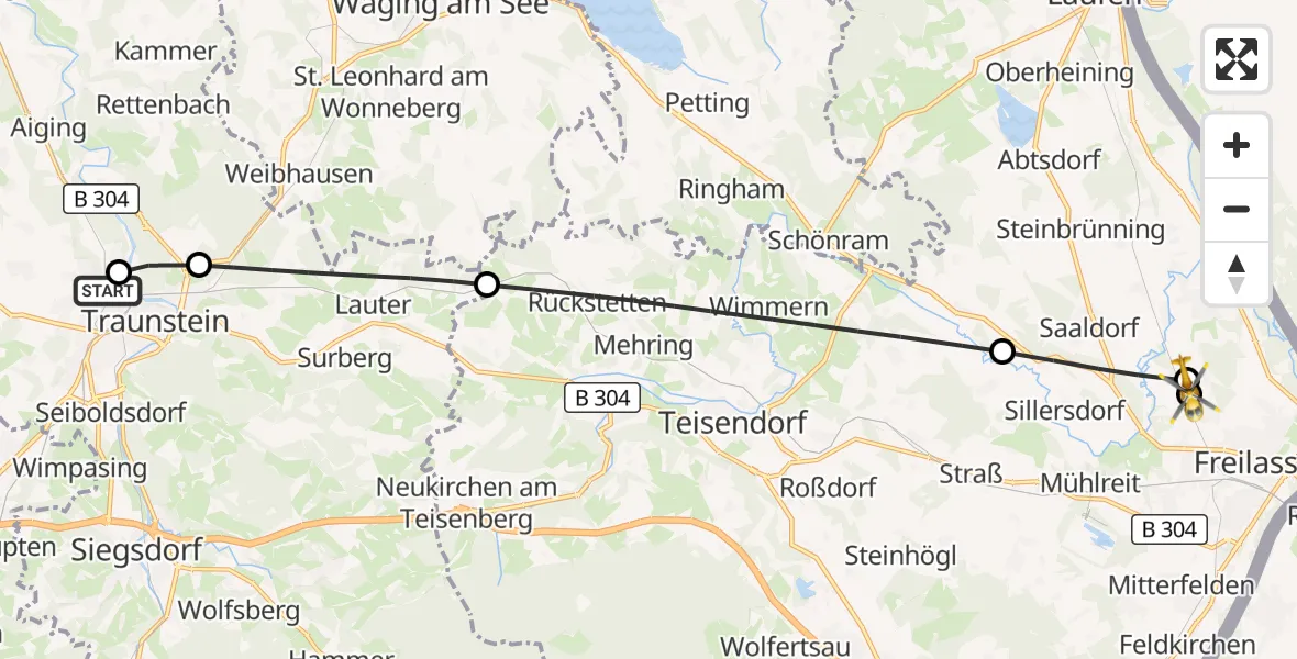 Flugroute Rettungshubschrauber Traunstein Hospital - Saaldorf-Surheim, 19 Mai 2026, 06:32