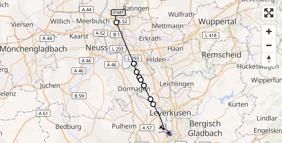 Flugroute Polizeihubschrauber Düsseldorf Flughafen - Köln, 19 Mai 2026, 06:32
