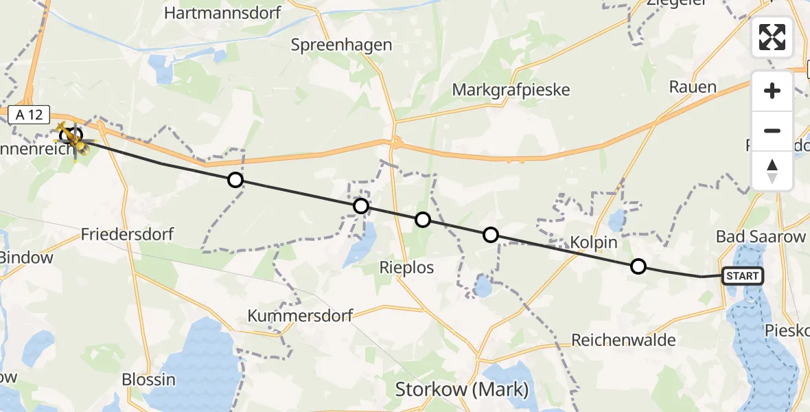 Flugroute Rettungshubschrauber Bad Saarow - Heidesee, 19 Mai 2026, 06:45