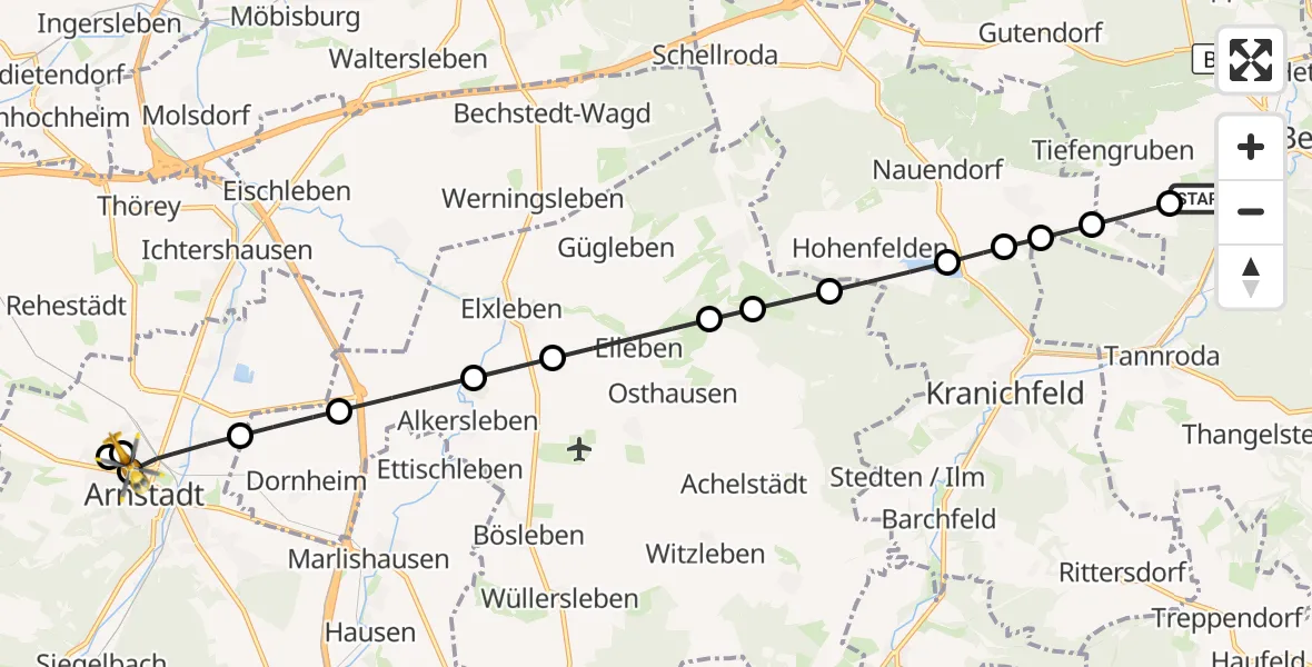 Flugroute Ambulanzhubschrauber DRF Rettungsstation Bad Berka Hubschrauberlandeplatz - Ilm District Hospital Arnstadt-Ilmenau, 19 Mai 2026, 06:51