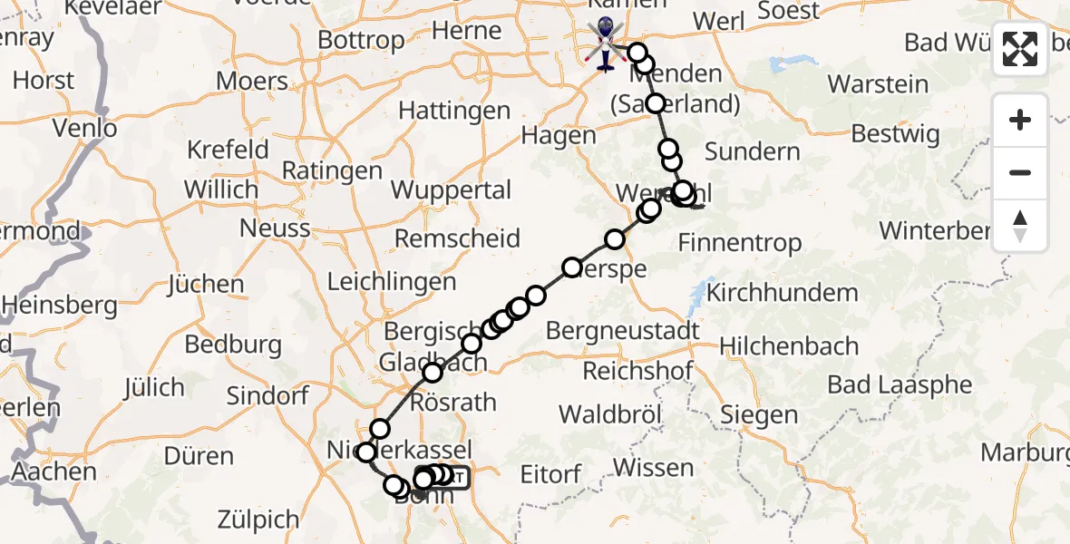 Flugroute Polizeihubschrauber Sankt Augustin - Dortmund Flughafen, 19 Mai 2026, 06:55