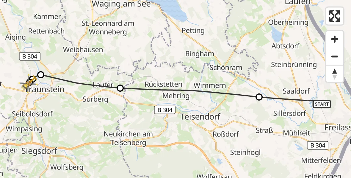 Flugroute Rettungshubschrauber Saaldorf-Surheim - Traunstein Hospital, 19 Mai 2026, 07:06