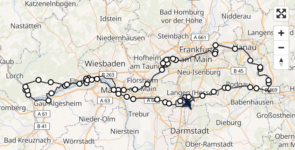 Flugroute Polizeiflugzeug Erzhausen - Flughafen Frankfurt-Egelsbach, 19 Mai 2026, 07:09