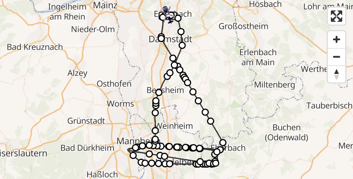 Flugroute Polizeihubschrauber Flughafen Frankfurt-Egelsbach - Flughafen Frankfurt-Egelsbach, 19 Mai 2026, 07:11