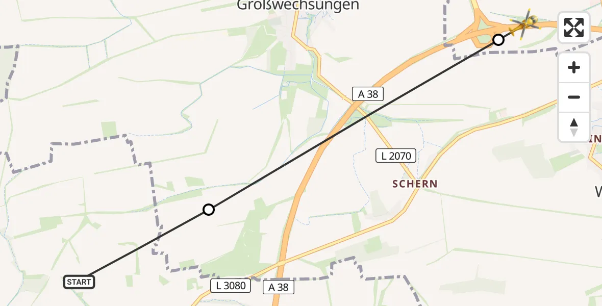Flugroute Rettungshubschrauber Bleicherode - Nordhausen, 19 Mai 2026, 07:20