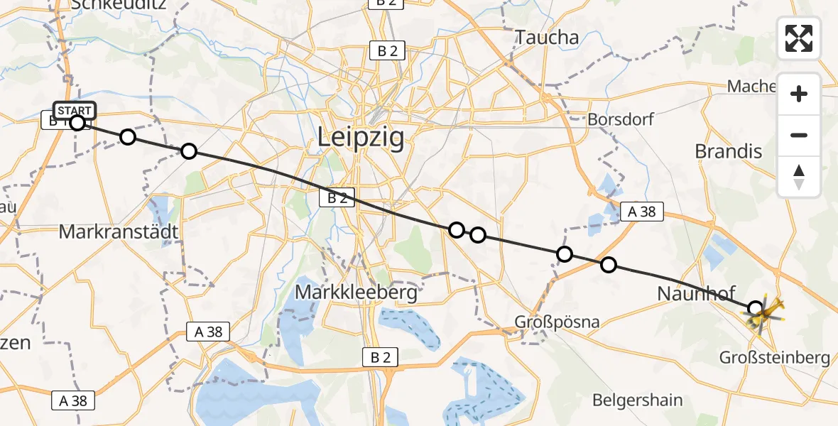Flugroute Rettungshubschrauber ADAC Air Rescue Station Leipzig/Schkeuditz-Dölzig Hubschrauberlandeplatz (Christoph 61) - Parthenstein, 19 Mai 2026, 07:22