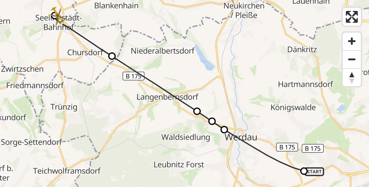 Flugroute Rettungshubschrauber ADAC Air Rescue Station Zwickau Hubschrauberlandeplatz - Braunichswalde, 19 Mai 2026, 07:23