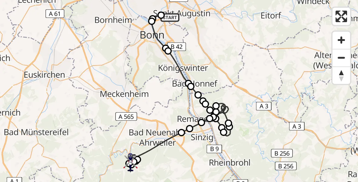 Flugroute Polizeihubschrauber Sankt Augustin - Rech, 19 Mai 2026, 07:24