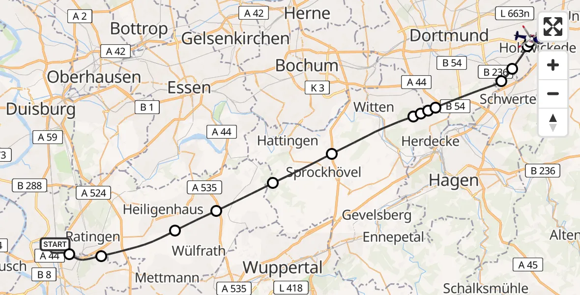 Flugroute Polizeihubschrauber Düsseldorf Flughafen - Dortmund Flughafen, 19 Mai 2026, 07:30
