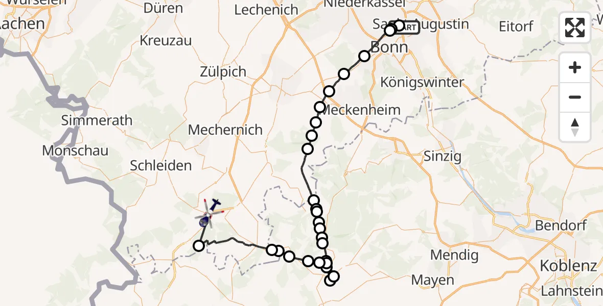 Flugroute Polizeihubschrauber Sankt Augustin - Blankenheim, 19 Mai 2026, 07:32
