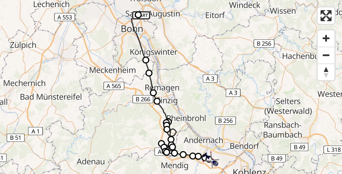 Flugroute Polizeihubschrauber Sankt Augustin - Andernach, 19 Mai 2026, 07:37