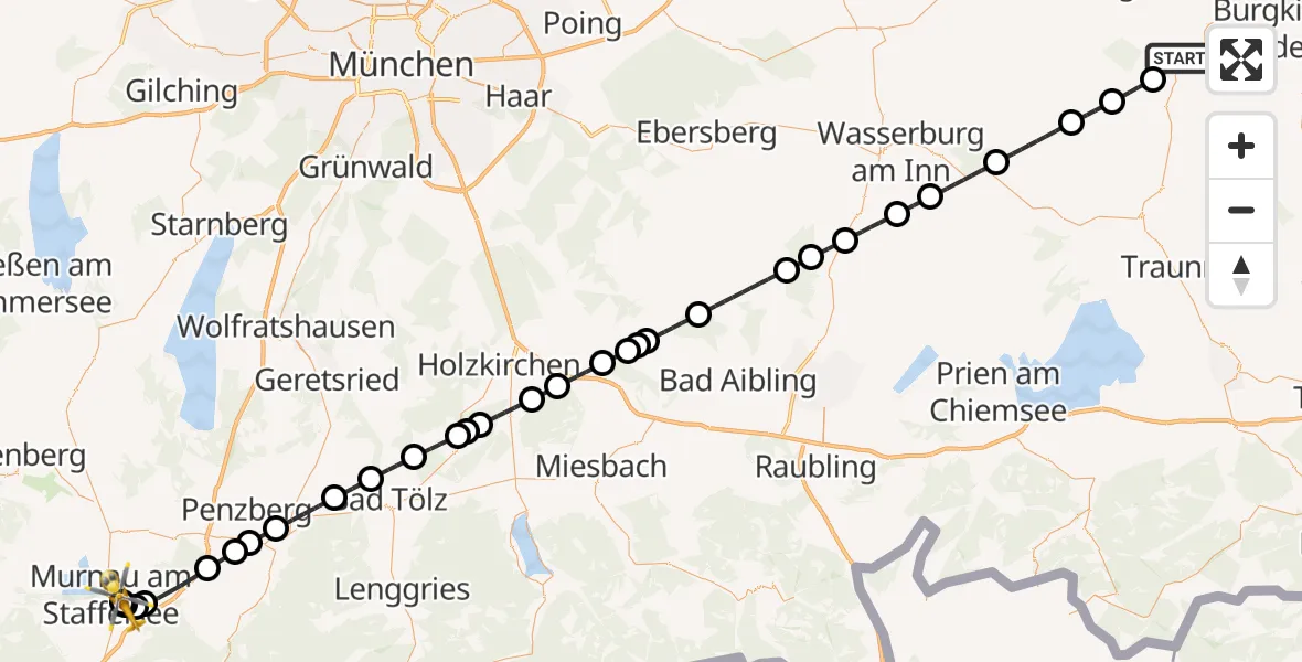 Flugroute Rettungshubschrauber Garching a.d.Alz - Murnau Accident Hospital, 19 Mai 2026, 07:39