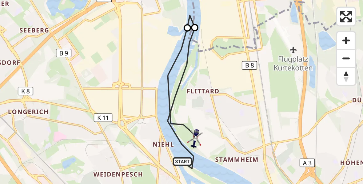 Flugroute Polizeihubschrauber Köln - Köln, 19 Mai 2026, 07:41