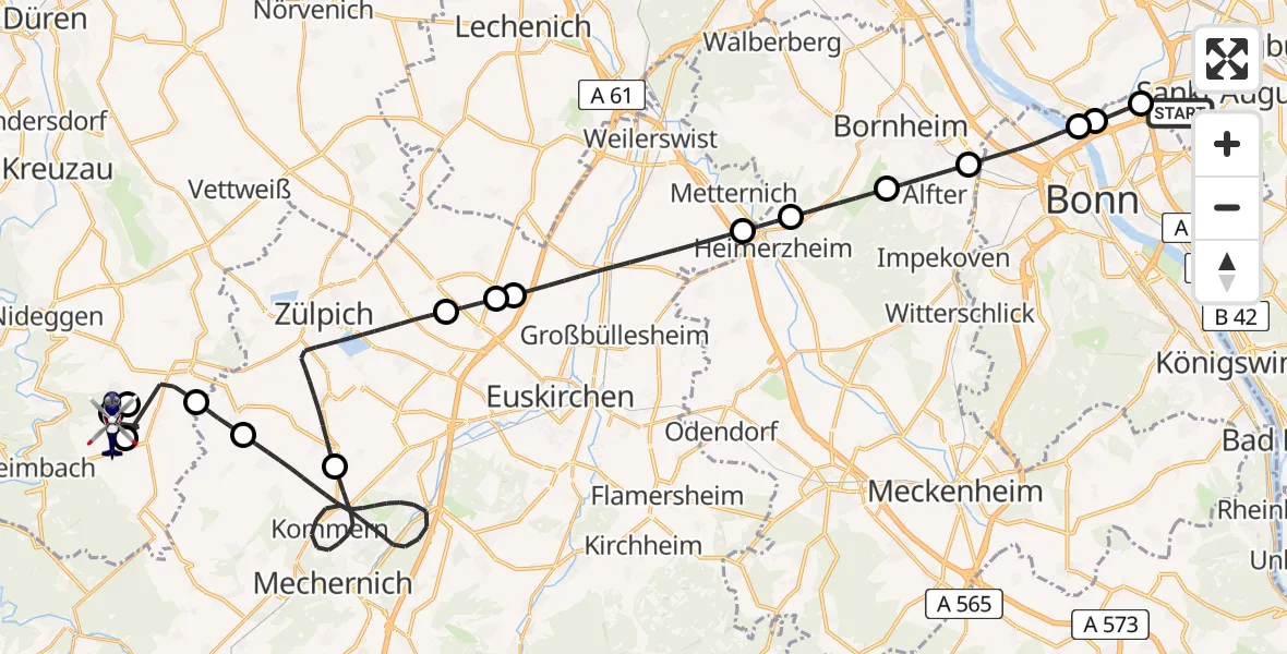 Flugroute Polizeihubschrauber Sankt Augustin - Heimbach, 19 Mai 2026, 07:44