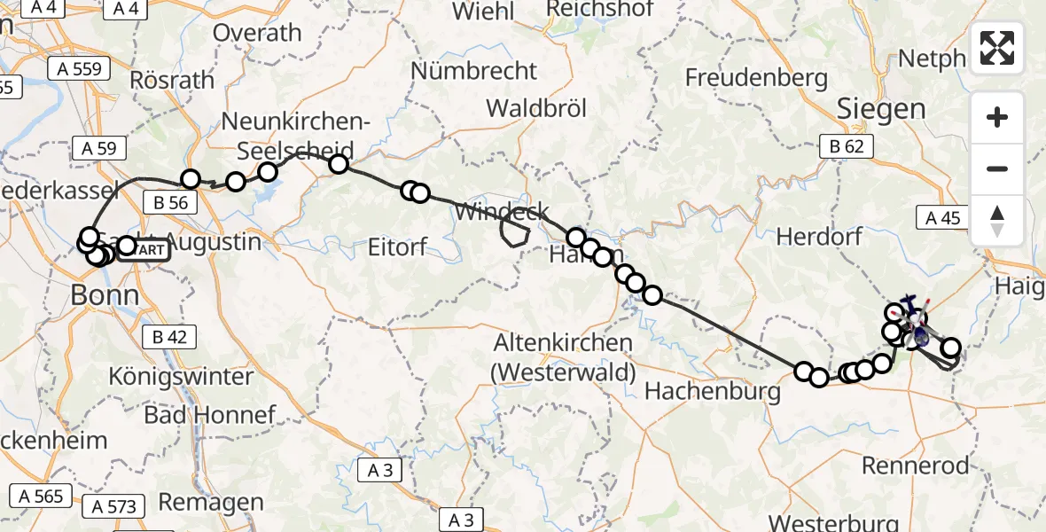 Flugroute Polizeihubschrauber Sankt Augustin - Burbach, 19 Mai 2026, 07:46