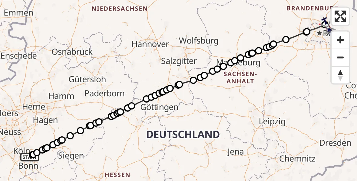 Flugroute Polizeihubschrauber Köln Bonn Flughafen - Panketal, 19 Mai 2026, 07:46