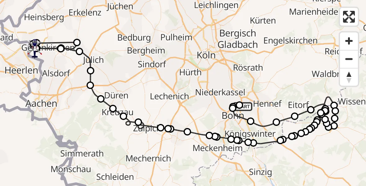Flugroute Polizeihubschrauber Sankt Augustin - Militärflugplatz Geilenkirchen, 19 Mai 2026, 07:50
