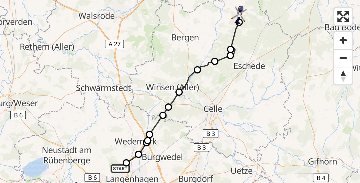 Flugroute Polizeihubschrauber Flughafen Hannover - Faßberg, 19 Mai 2026, 07:54