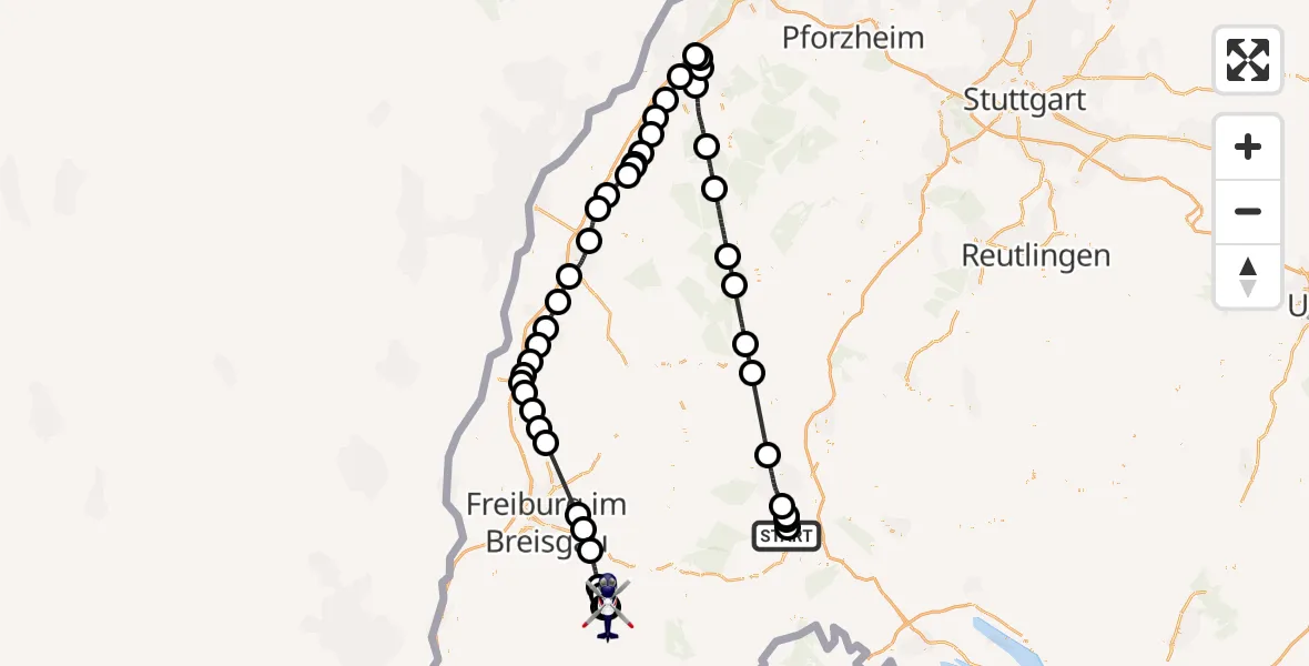 Flugroute Polizeihubschrauber Donaueschingen-Villingen Flugplatz - Bernau im Schwarzwald, 19 Mai 2026, 07:59