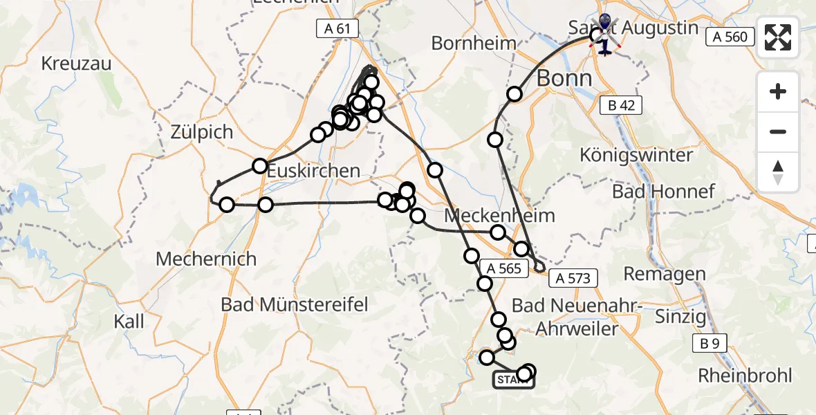 Flugroute Polizeihubschrauber Kesseling - Sankt Augustin, 19 Mai 2026, 08:11